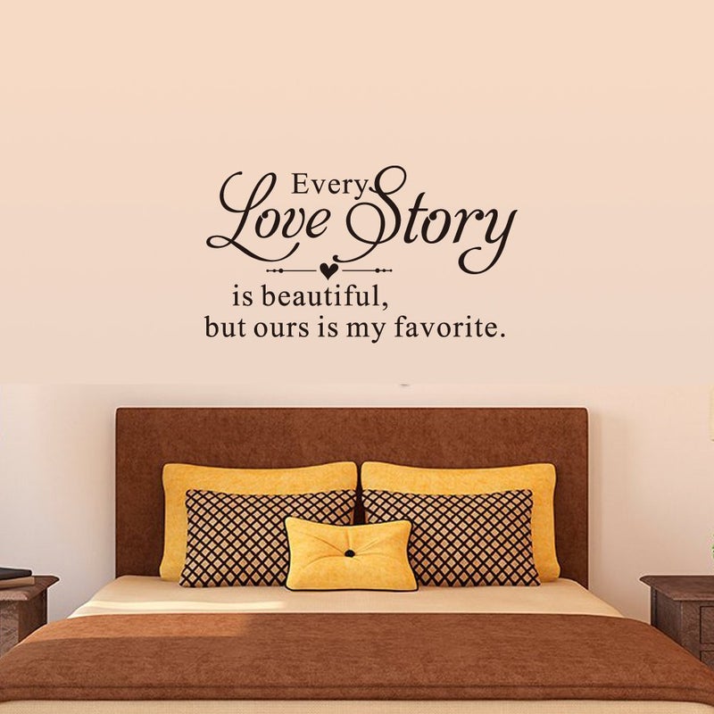 MOVANKRO Every Love Story is Beautiful but Ours is My Favorite - Carved Pure Black Vinyl Wall Decal Art Letters Quotes Heart Shape Words Sticker Home Sweet Decoration - Image 3